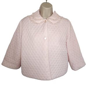 Vintage 1960s Nanette Soft Pink Quilted Bed Jacket Lace Collar Medium